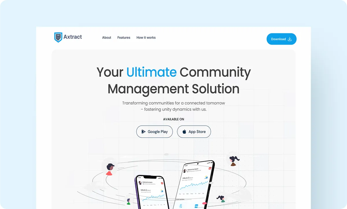 Axtract product website interface